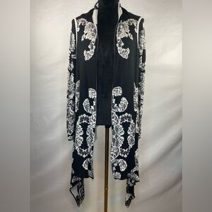 Cyrus Brocade Handkerchief Hem Open Front Cardigan Sweater